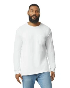 GD185 Gildan 2410 Adult Long Sleeve Ultra Soft Cotton Casual Pocket T-Shirt - Picture 1 of 7