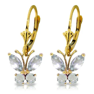 1.24 CTW 14K Solid Gold Butterfly Earrings Natural Aquamarine - Image 1 of 3