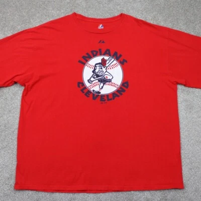 Cleveland Indians Shirt Mens 2XL XXL Red Majestic 100% Cotton S/S Pullover - Image 1 of 4