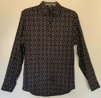 Alfani Long Sleeve Mens Button Up Black w/Geo Designs Shirt ** Chest 38” - Image 1 of 4