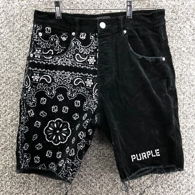 Pantalones Cortos Bandana Marca Púrpura Calce Caído con Pantalones Cortos de tiro medio Negros para Hombres 30 Nuevos con Etiquetas Foto 1 de 4