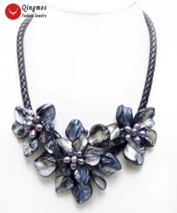 Collar colgante barroco negro con flor perla para mujer cuerda negra 18""-6365 - Imagen 1 de 13