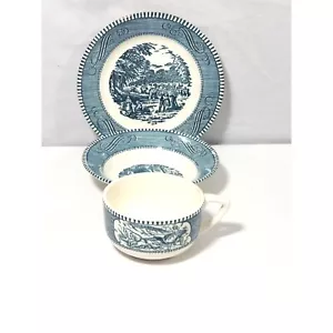 Courier and Ives Jeanette Royal China Dish Set Cup Plate Cereal Bowl Vintage - Picture 1 of 9