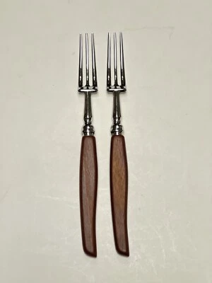 Sheffield вилка для рыбы из нержавеющей стали глянцевая деревянная ручка столовые приборы из нержавеющей стали набор из 2 предметов - Изображение 1 из 4