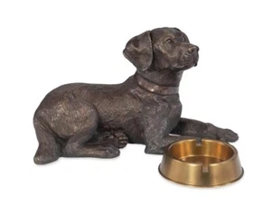 Maitland-Smith Labrador Card Holder – Dark Bronze Brass Dog with Dish & Slot - Picture 1 of 9