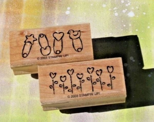 Vintage Stampin Up Windelnadeln Herz Blumen Gummistempel, 2er Set Neu aus altem Lagerbestand - Bild 1 von 2