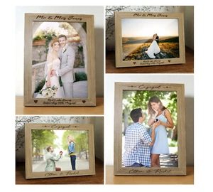 Personalised Laser Engraved Photo Frame: Mr & Mrs / Engaged - Perfect Gift! - Picture 1 of 5