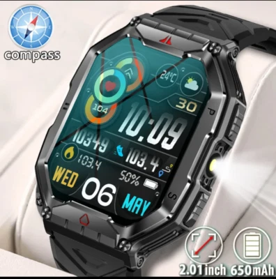 Military Compass Smart Watch Men Screen LED GPS Sport 650mAh Bluetooth Call 2024 - Image 1 of 4