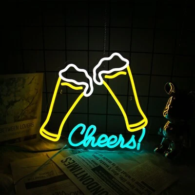 Beer Neon Sign LED Happy Hour Bar Decor USB, Pub Man Cave Gift (Cheers Light) - image 1 of 4