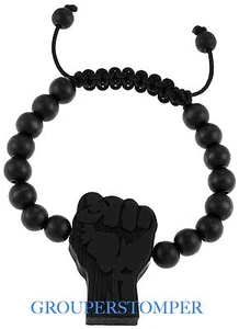 Power Fist Bracelet New Good Wood Style Pull Adjustable Macrame 10mm Wood Beads - Picture 1 of 11