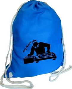DJ Mixer Print Personalised BLUE COTTON Kids Childs School Sports Gym PE Bag - Picture 1 of 12