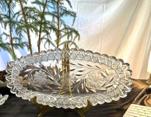 Vintage Oval Crystal Serving Plate – Elegant Floral Patter 14"X 6.5" - Bild 1 von 3