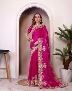 Designer Saree With Stitched Blouse Ready Made Indian Pakistani Bollywood Sari - Picture 1 of 4