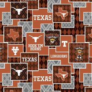 University of Texas Cotton Fabric-Texas Longhorns Argyle Boxes-1371 - Picture 1 of 1