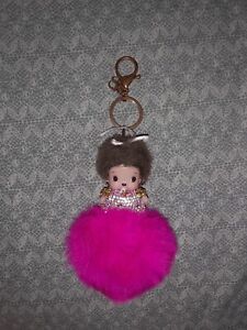 Porte-clé peluche mon kiki avec strass et boule rose