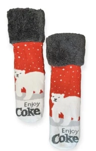 New COCA-COLA Ladies POLAR BEAR SHERPA SLIPPER SOCKS GRIPPER BOTTOM ‘ENJOY COKE’ - Picture 1 of 1