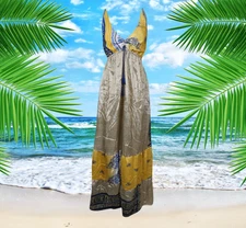 Womens Strap Boho Beach Maxi Dress Hippy Gpsy  Yellow ,Gray Halter Dresses S/M