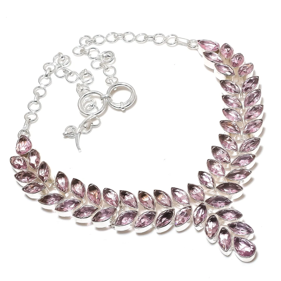 Beautiful Pink Kunzite Gemstone Handmade Jewelry 925 Sterling Silver Necklace - Image 1 of 4