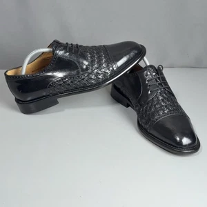 Mezlan Del Mar 8,5 M schwarz geflochtenes Leder Kappe Zehe elegante Schuhe Spanien Oxford-Schuhe - Bild 1 von 24