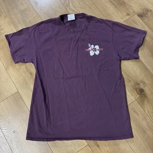 Trader Joes T-Shirt Erwachsene Medium rot Hibiskus Logo weinrot lila Mitarbeiter Arbeit Vintage - Bild 1 von 6