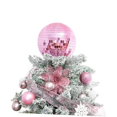 Christmas Tree Topper 8 Inch Mirror Disco Ball Tree Topper, Cool 8 inch Pink - Image 1 of 4