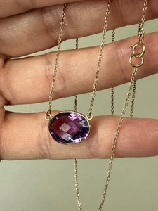 10kt echter Amethyst Schachbrettschliff doppelseitige Halskette 17,75" 2,32 gr - Bild 1 von 13