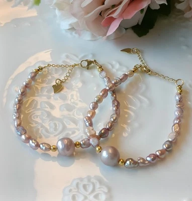 Einzigartiges Armband aus Lila-rosa Keshi perlen mit einer  8-9mm Barockperle  - Bild 1 von 4