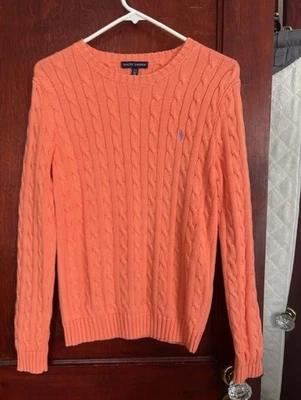 Polo Ralph Lauren Mujer Mandarina Cable Tejido Suéter Azul Logo Algodón De Colección MED Foto 1 de 4