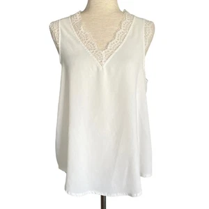 ROMANTIC HUT weiße ärmellose Bluse mit Spitzenbesatz Größe Small V-Ausschnitt Relaxed Fit - Bild 1 von 6