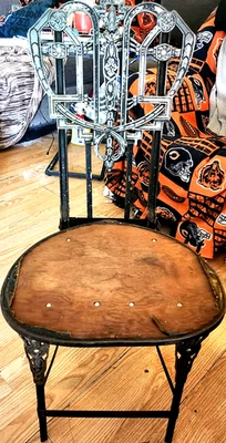 Italian Folding Garden Chair Wrought Iron Art Nouveau - Image 1 of 4