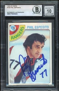 Phil Esposito signiert 1978-79 Topps Karte 100 New York Rangers BAS Platte 10 Autogramm - Bild 1 von 2