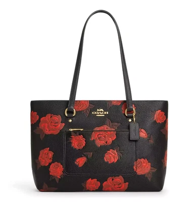 COACH Station Tote Leather Bag with Rose Floral Print Black/Red CCE23 NEW❤️NWT🎀 - Image 1 of 4