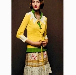 NWT!! Anthropologie MOTH Wisteria Cardigan Lace Appliqués Canary Yellow Small - Picture 1 of 14