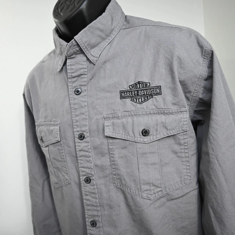 Harley Davidson Button Up Riding Shirt Gray Long Sleeve Mens Size Large - Image 1 of 4