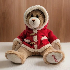 Animal Adventure 2008 Oso de Peluche Marrón Abrigo Rojo Peluche 15" Raro - Imagen 1 de 10
