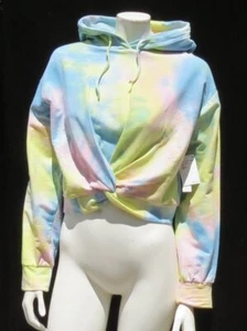 NEW ABOUND Women’s Tie Dye Twist Front Cotton Crop Hoodie Sweatshirt Top US M - Picture 1 of 6