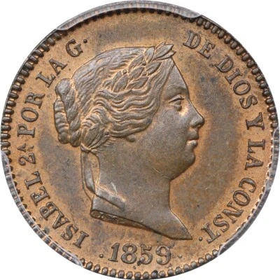 Spain 1859a 10 centimos de real Queen Isabel II PCGS MS64RB - Image 1 of 4