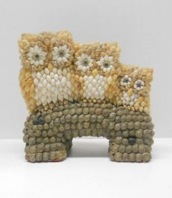 Vintage Handcrafted Sea Shell Owl Family of 3 Figurines - Image 1 of 4