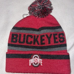 Ohio State OSU Buckeyes Puños Tejido Invierno Gorro Gorra Adulto Hombre Pom 2 Caras - Imagen 1 de 3