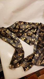 Scarf Black & Gold  Satin Fleur de Lis Printed Scarf 13 in W x 59 in L - Picture 1 of 10