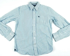 ABERCROMBIE & Fitch 100% Cotton Blue White Striped Button Up Shirt BOY'S XL - Picture 1 of 7