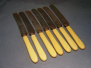 SET OF 7 LANDERS FRARY & CLARK AETNA WORKS VINTAGE YELLOW HANDLE KNIVES - Picture 1 of 7
