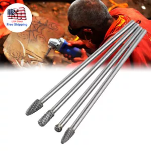4 Rotary Burr Set Head Tungsten Carbide Burrs 1/4'' Shank Double Cut Carbide Bit - Picture 1 of 12