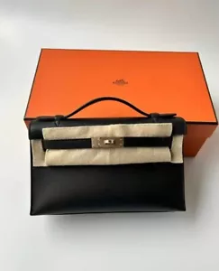 Hermes Mini Kelly Pochette Black Noir Swift Leather Permabrass Hardware W Stamp - Picture 1 of 19