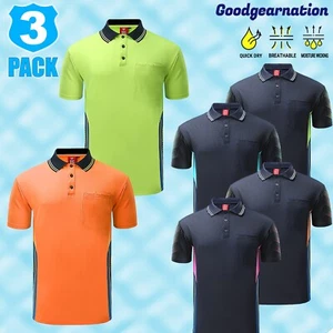 3x Hi Vis Polo Shirts Mens Workwear Orange Yellow Navy Pink - Picture 1 of 59
