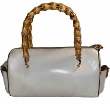 Monsac Original Cream Leather Medium Handbag Bamboo handle 11”x 6”x 3”