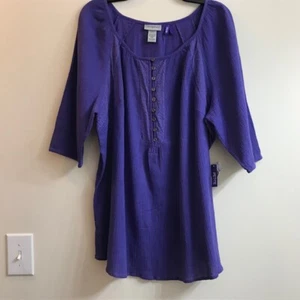 Top holgado Catherines nuevo con etiquetas 100 % algodón arrugado tipo guayaze, talla pequeña OXWP, púrpura - Imagen 1 de 7