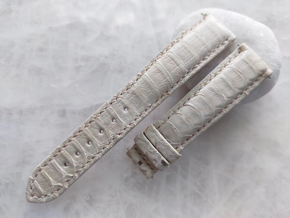 Correa de reloj de cuero con estampado de pitón de 18 mm/16 mm - OffWhite Foto 1 de 1