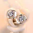 Round Cut Cubic Zirconia Stud Earrings Cute Women 925 Silver Engagement Jewelry