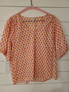 J. CREW Shirt Size Medium White With Pink And Orange Floral Design - Picture 1 of 6